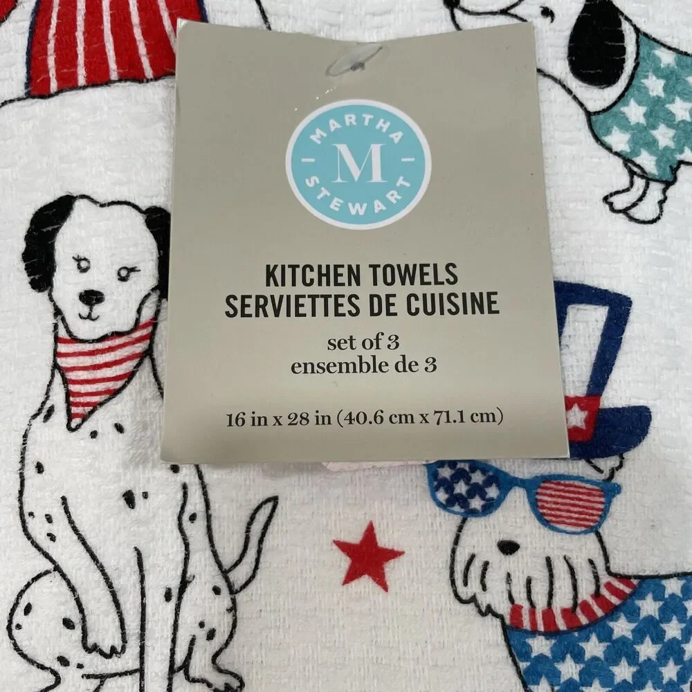 Set of 3 PATRIOTIC DOGS Kitchen Towels DALMATIAN DACHSHUND SCHNAUZER RETRIEVER